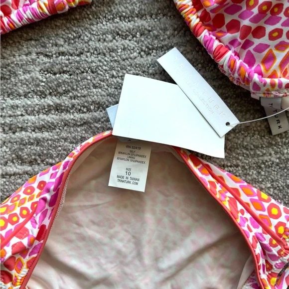 Trina Turk, white pink and orange bikini size 10 - Picture 3 of 3